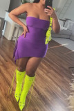 Purple Sexy Casual Solid Backless Slit Strapless Sleeveless Dress