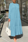 Apricot Fashion Casual Solid Patchwork O Neck Long Sleeve Dresses