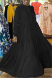 Apricot Fashion Casual Solid Patchwork O Neck Long Sleeve Dresses