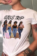 White Fashion Vintage Print Letter O Neck T-Shirts