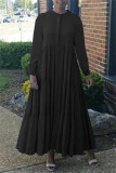 Apricot Fashion Casual Solid Patchwork O Neck Long Sleeve Dresses