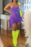 Purple Sexy Casual Solid Backless Slit Strapless Sleeveless Dress