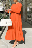 Apricot Fashion Casual Solid Patchwork O Neck Long Sleeve Dresses