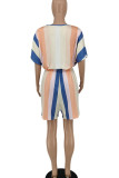Pink Green Casual Print Patchwork V Neck Straight Rompers