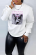 White Fashion Daily Print Patchwork Letter O Neck Tops