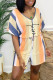 Orange Blue Casual Print Patchwork V Neck Straight Rompers