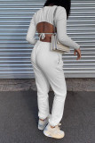 White Casual Solid Bandage Patchwork Backless Long Sleeve Two Pieces