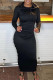 Black Fashion Casual Solid Patchwork Slit Hooded Collar Long Sleeve Dresses