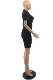 Pink Casual Solid Patchwork Zipper Collar Skinny Rompers