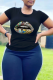 Black Casual Street Lips Printed Patchwork O Neck T-Shirts