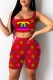 Red Fashion Casual Print Letter U Neck Sleeveless Two Pieces