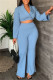 Blue Fashion Casual Solid Patchwork V Neck Long Sleeve Two Pieces