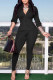 Black Casual Solid Patchwork Buckle Turndown Collar Long Sleeve Two Pieces
