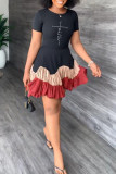 Pink Fashion Casual Print Patchwork O Neck Short Sleeve Dress