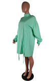 Green Fashion Sleeve Long Sleeves O neck Straight skirt bandage Dresses