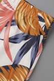 Cyan Sexy Print Patchwork Slit Strapless Sleeveless Two Pieces