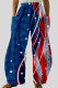 Blue Casual Print Patchwork Pocket High Waist Straight Full Print Bottoms
