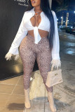White Sexy Solid Patchwork Buckle Feathers Asymmetrical Turndown Collar Tops