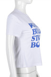 Blue Fashion Casual Letter Print Patchwork O Neck T-Shirts
