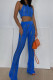 Blue Sexy Solid Hollowed Out Patchwork O Neck Sleeveless Two Pieces
