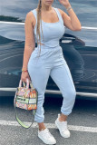 Light Blue Fashion Casual Solid Vests Pants U Neck Sleeveless Two Pieces