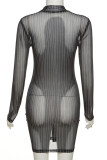Black Sexy Print Patchwork See-through Half A Turtleneck Pencil Skirt Dresses