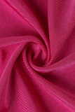 Rose Red Celebrities Solid Patchwork Asymmetrical Oblique Collar Evening Dress Dresses