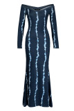 Orange Yellow Fashion Casual Print Patchwork V Neck Long Sleeve Dresses