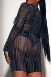 Black Sexy Print Patchwork See-through Half A Turtleneck Pencil Skirt Dresses