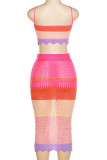 Purple Sexy Print Patchwork Spaghetti Strap Sleeveless Two Pieces