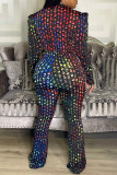 Multicolor Fashion Casual Print Patchwork V Neck Regular Jumpsuits