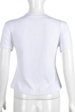 Blue Fashion Casual Letter Print Patchwork O Neck T-Shirts