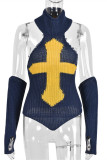 Yellow Fashion Sexy Patchwork Backless Turtleneck Tops (With Sleeve)