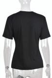 Black Fashion Casual Letter Hot Drilling Patchwork O Neck T-Shirts