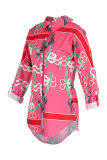 Red Fashion Casual Print Hollowed Out Backless Turndown Collar Tops