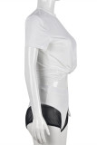 White Fashion Sexy Solid Patchwork See-through O Neck Short Sleeve Two Pieces