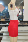 Red Casual Print Patchwork U Neck Sleeveless Two Pieces