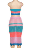 Purple Sexy Print Patchwork Spaghetti Strap Sleeveless Two Pieces