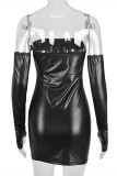 Black Fashion Sexy Solid Backless Strapless Strapless Dress (With Sleeves)