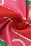 Red Fashion Casual Print Hollowed Out Backless Turndown Collar Tops