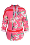 Red Fashion Casual Print Hollowed Out Backless Turndown Collar Tops