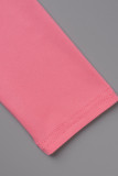 Pink Fashion Sexy Solid Hollowed Out Patchwork Square Collar Long Sleeve Dresses