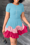 Pink Fashion Casual Print Patchwork O Neck Short Sleeve Dress
