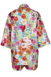 Colour Casual Print Patchwork Buckle Turndown Collar Three Quarter Two Pieces