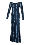 Orange Yellow Fashion Casual Print Patchwork V Neck Long Sleeve Dresses