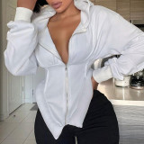 White Fashion Casual Solid Patchwork Asymmetrical Hooded Collar Outerwear