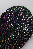 Black Sexy Solid Sequins Patchwork Strapless Straight Jumpsuits