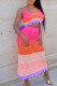 Rose Red Sexy Print Patchwork Spaghetti Strap Sleeveless Two Pieces