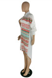 Red Fashion Casual Striped Print Patchwork Shirt Collar Shirt Dress