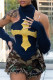 Yellow Fashion Sexy Patchwork Backless Turtleneck Tops (With Sleeve)